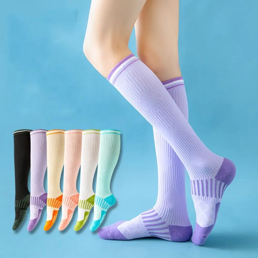 

Solid Color Sport Compression Socks Absorb Sweat Ventilate Knee High Stockings Antislip Deodorization Thigh Tube Socks Women