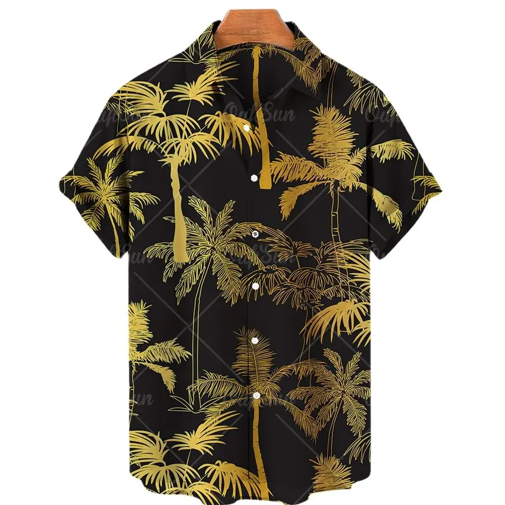 

2024 3D Men's Coconut Tree Printed Short Sleeve Hawaiian Shirt Single Button Lapel Shirt Loose Beach Casual Oversized Shirt 6XL