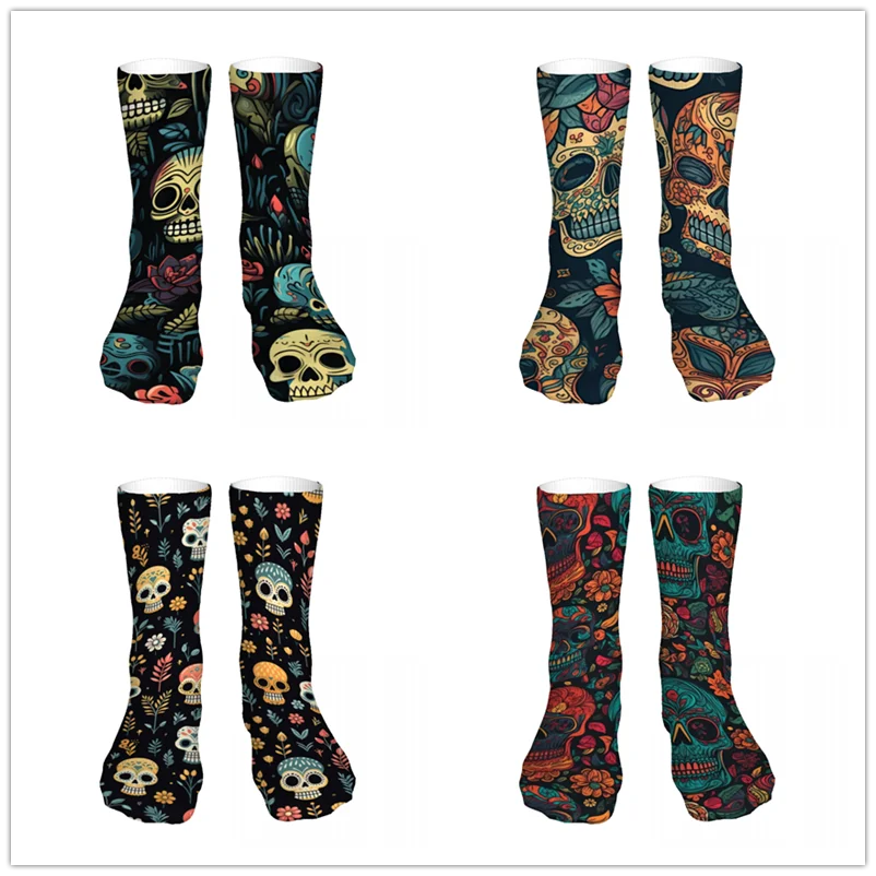 Skulls And Flowers Pattern Mens Womens Funny Crew Socks Cool 3D Printed Design Socks Fashion Comfortable Basketball Socks vans classic crew socks womens 3pk vn0a49zfxzd1