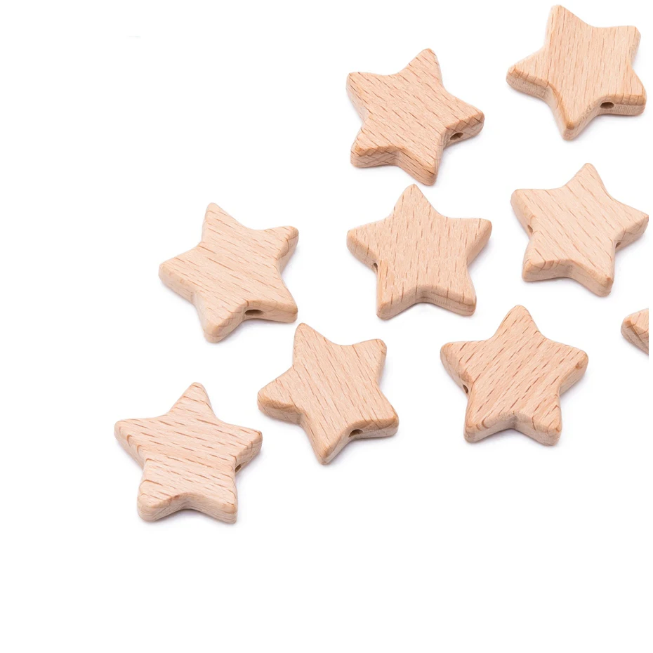 Bopoobo 10pc 너도밤 나무 나무 구슬 Teether 씹을 수있는 별 모양 너도밤 나무 구슬 BPA 무료 나무 젖니가 남 구슬  생산 DIY 공예