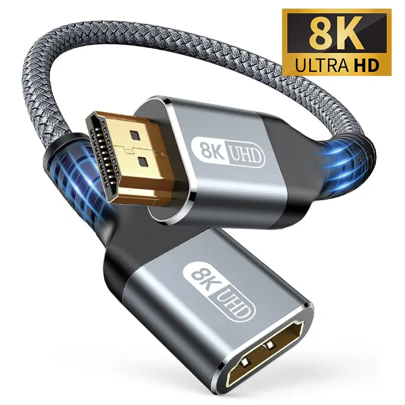 HDMI 2.1 8K Male to Female HDMI Extension Cable 8K@60Hz 4K@240Hz Extender Adapter for Roku TV PS5 HDTV Blu-ray