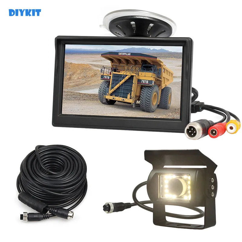 

DIYKIT 5inch 4PIN Reverse Rear View Car Monitor Waterproof LED Night Vision Backup Bus Truck CCD Camera free Car Charger