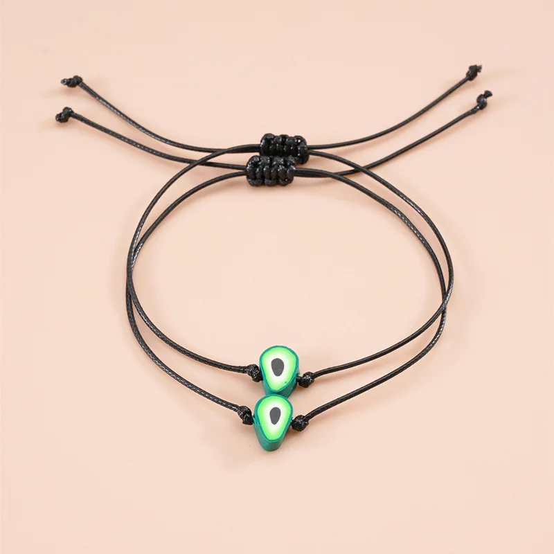 

2pcs Lucky Adjustable Black Rope Fruit Avocado Bracelet Couple Handmade Braided Charm Bracelets Women Men Thread Jewelry