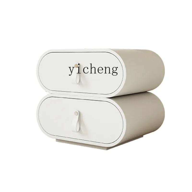 

ZK Bedside Table Leather Cream Silent Style Solid Wood Bedroom Ins New Locker