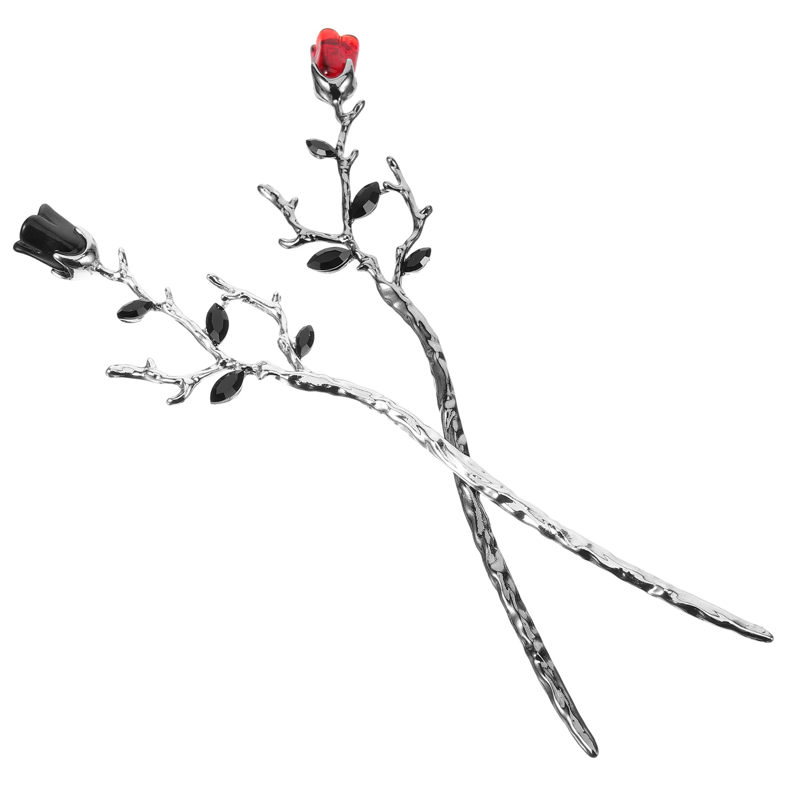 

2 Pcs Accessories Rose Branch Hairpin Bride Flower for Women Wedding Alloy Sticks