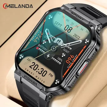 MELANDA 남성용 블루투스 통화 음성 어시스턴트 스마트 워치, 스포츠 피트니스 트래커, 날씨 IP68 방수, 남성 스마트워치 MK67, 1.83 인치