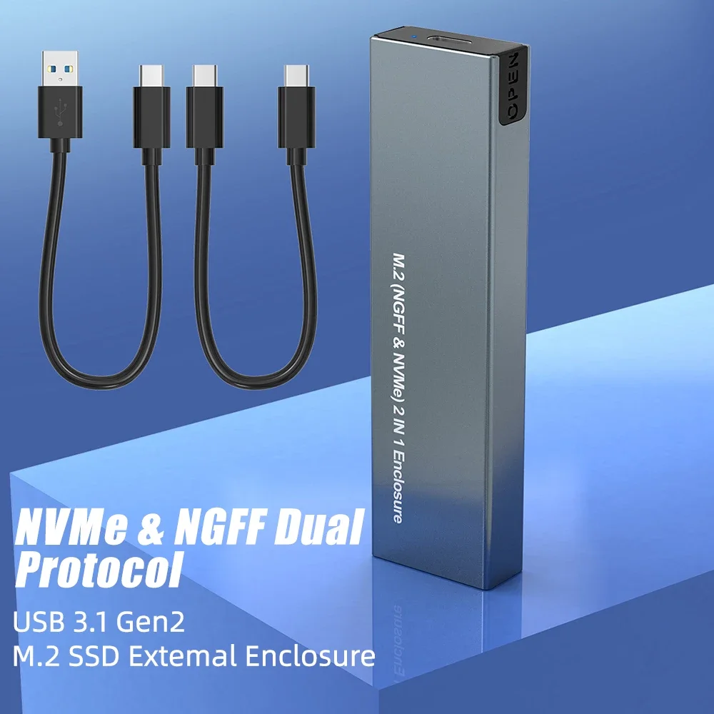 Dual Protocol M.2 NVMe SSD Case 10Gbps USB3.1 Gen2 NVMe Enclosure M2 SATA NGFF 5Gbps For 2230/2242/2260/2280 M.2