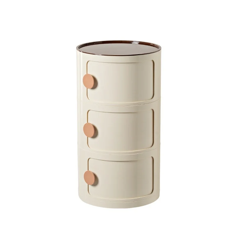 Plastic Storage Cabinet Household Nordic Bedside Table with Handle Portable Round Storage