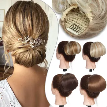 Snoilite Synthetic Hair Bun Straight Updo Clip In Hair Extensions Drawstring Chignon Ponytail Scrunchies Hair Piece For Women