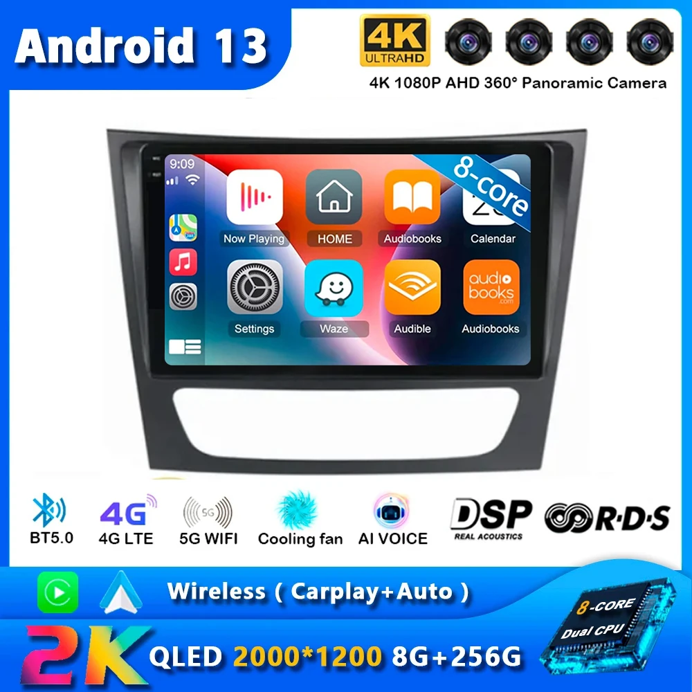 

Автомобильная магнитола на Android 13 для Mercedes Benz E-class W211 E200 E220 E300 E350 E240 E270 E280 CLS CLASS W219 GPS мультимедийный плеер BT