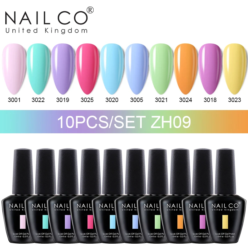 NAILCO 10PCS Set Colors Nail Gel Polish Nail Art Semi-permanent UV Varnish Nail Supplies For Professionals For Manicure top coat