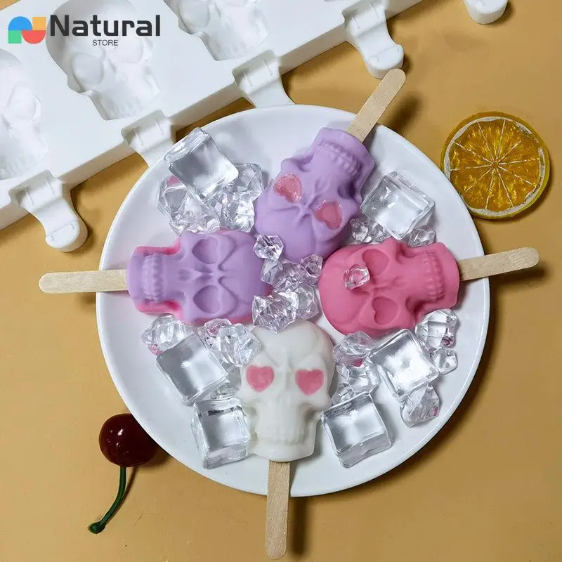 6 Skulls Ice Cream Silicone Mold Homemade Popsicle Ice Cream Mold kitchen Supplies Ice Maker Popsicle Sticks Chocolate Mold