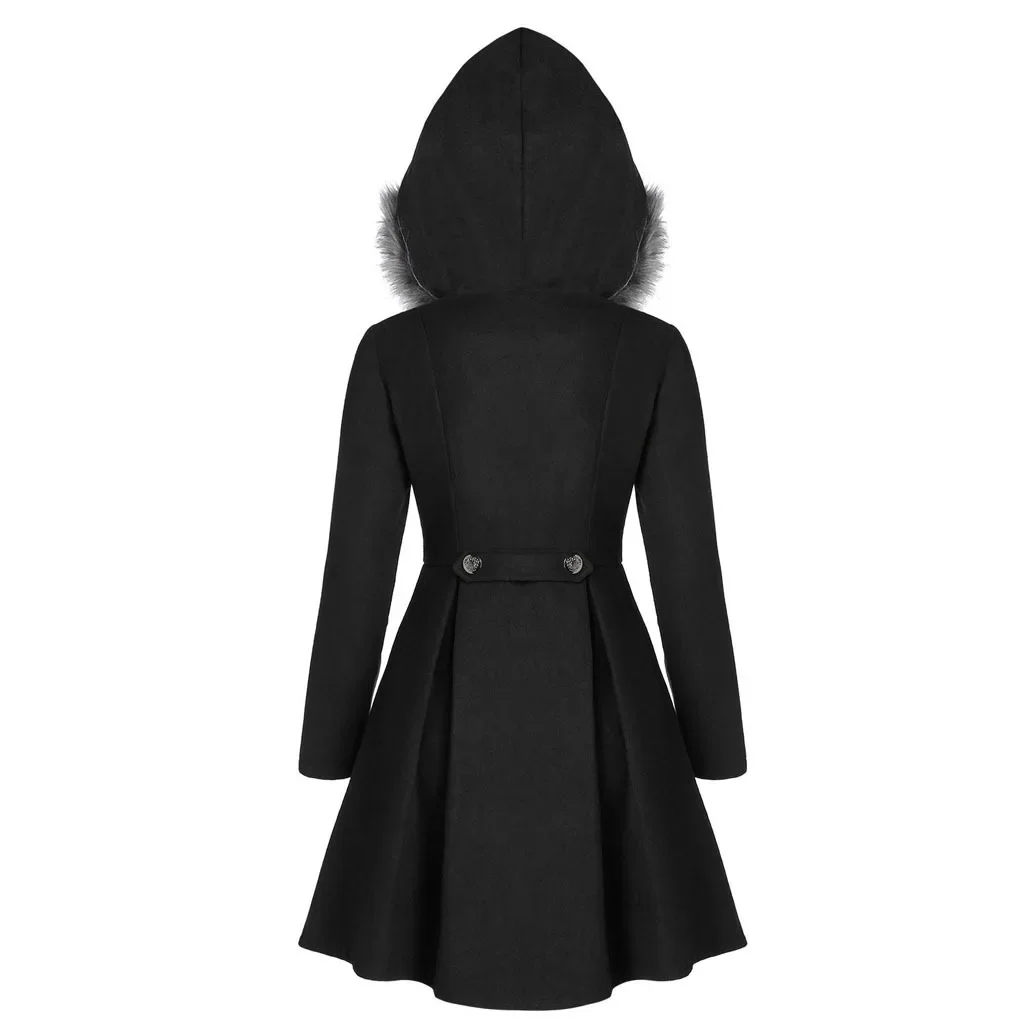 Woman Casual Fashion Princess Skirt Hooded Fur 2024 New Winter Woolen Coat Slim Double-breasted Mid-length Coat Jacket
