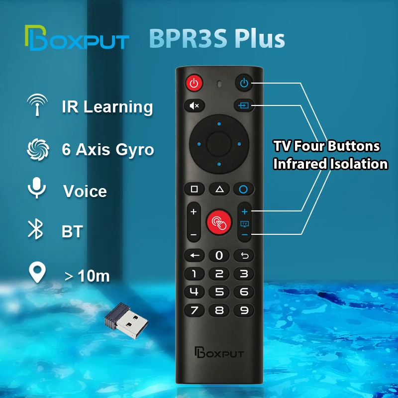 BPR3S PLUS BT 에어 마우스 음성 기능 IR 학습 TV 안드로이드 TV 박스/PC 용 자이로 스코프가있는 2.4G 무선 원격 컨트롤러