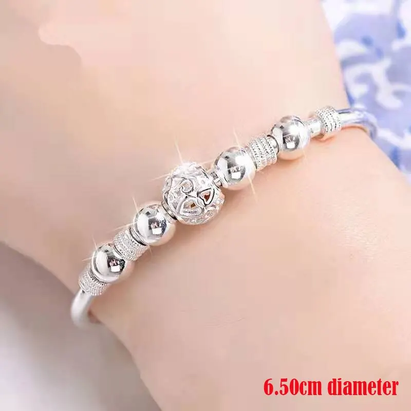 Bangle Bracelet Silver Charm Lucky Beads for Women Party Wedding Engagement Jewelry