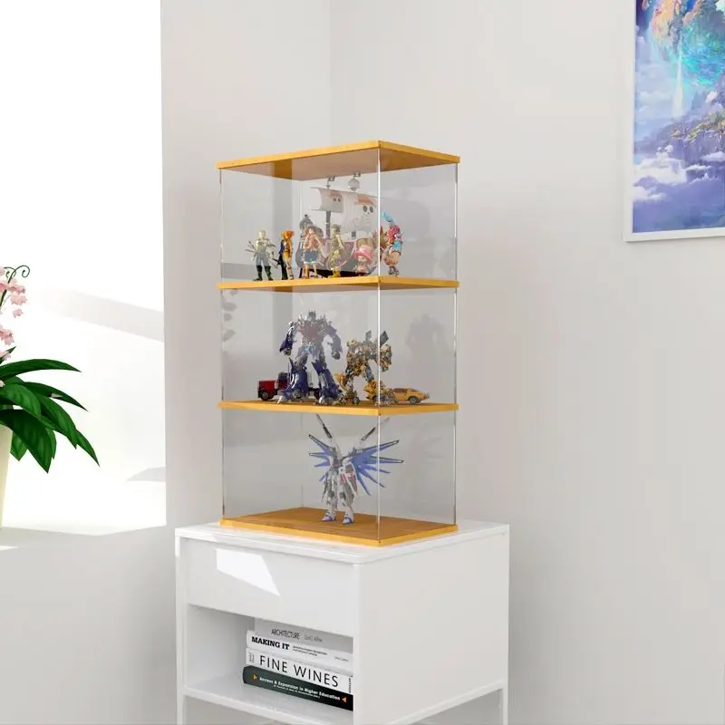 Solid Wood Transparent Storage Boxes, Stackable Dustproof Display Cabinet for Toys, Car Models, Building Blocks Display 4