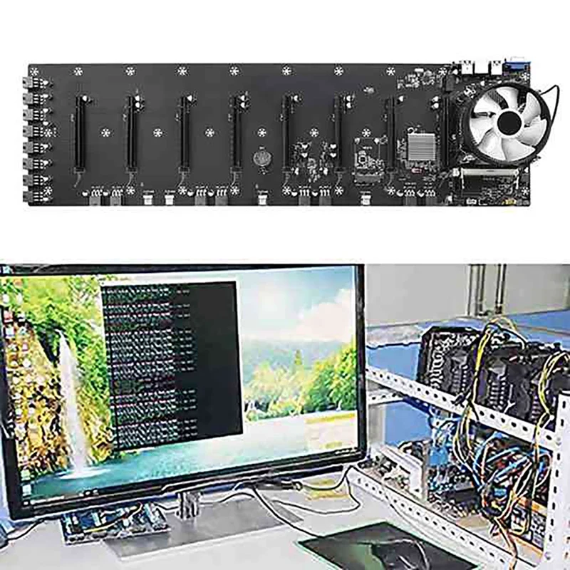 ETH-B75 BTC Mining Motherboard with G530 CPU+Fan+128G SSD+8G DDR3 RAM+8XPower Cord LGA1155 8 PCIE 16X Slots 65mm VGA USB best budget gaming pc motherboard