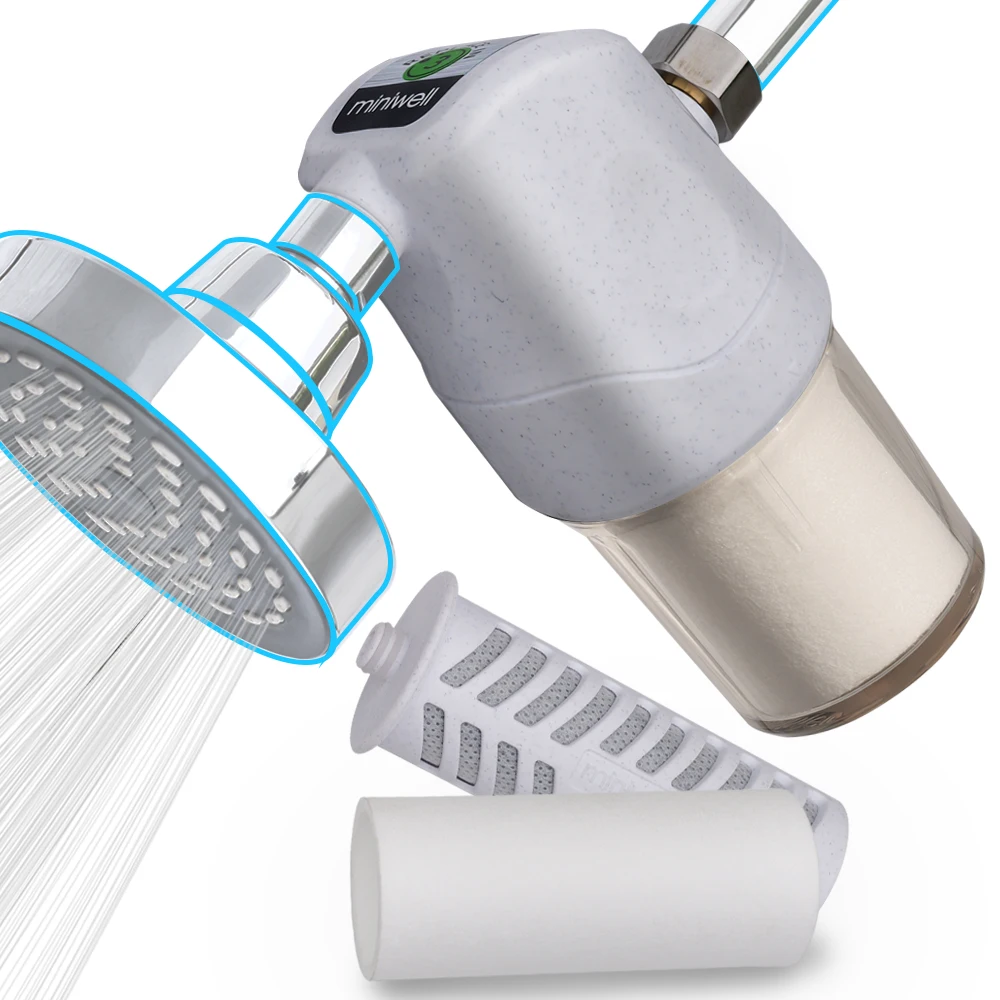 Shower Head Filter System Miniwell L700-W01-Remove Hard Water Chlorine Contaminants Hair and Skin Softener For Bathroom