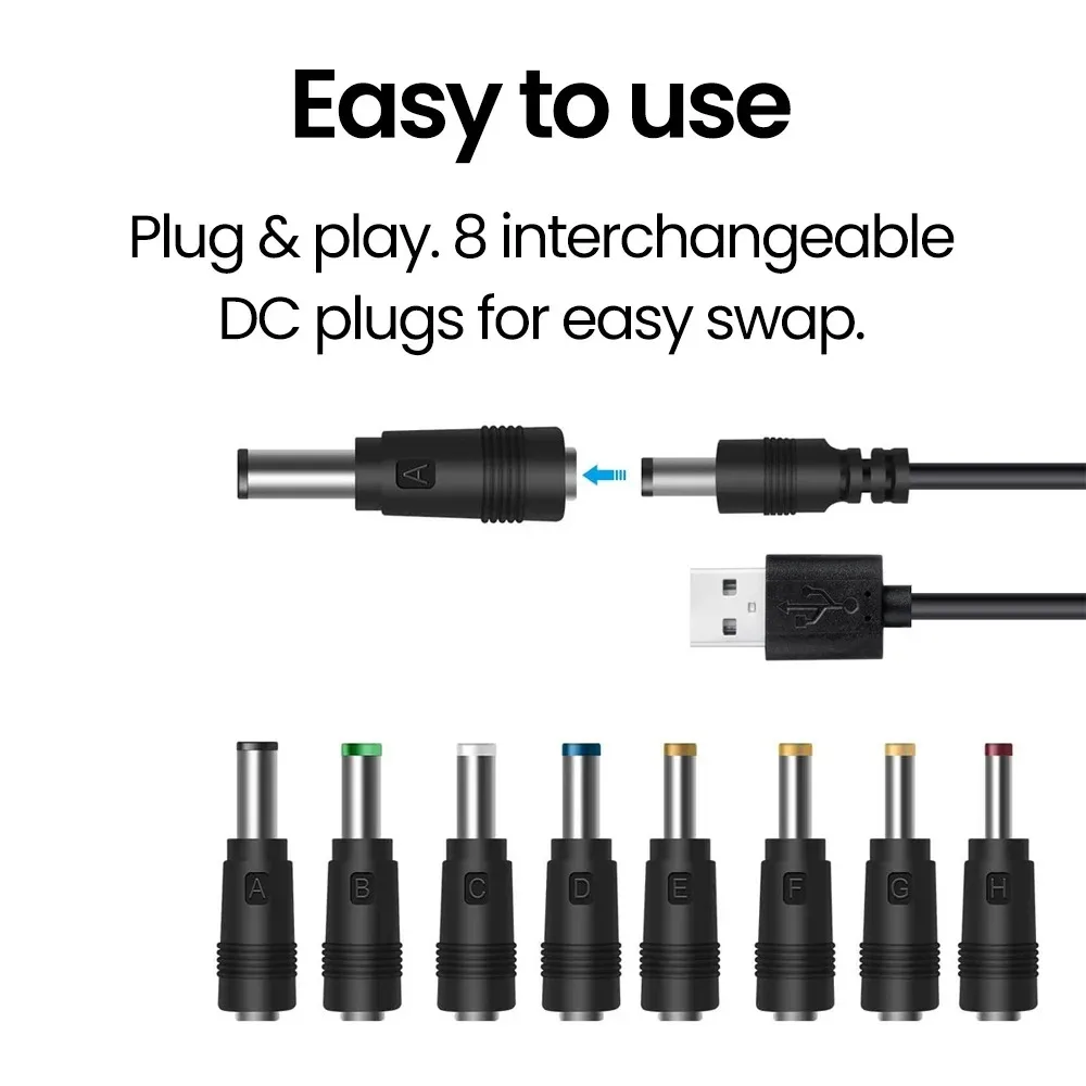 USB-DC 부스트 케이블, 5.5x2.1mm 잭 전원 코드, WiFi 라우터 모뎀 카메라 스피커 냉각 팬용 5V 전원 어댑터 와이어