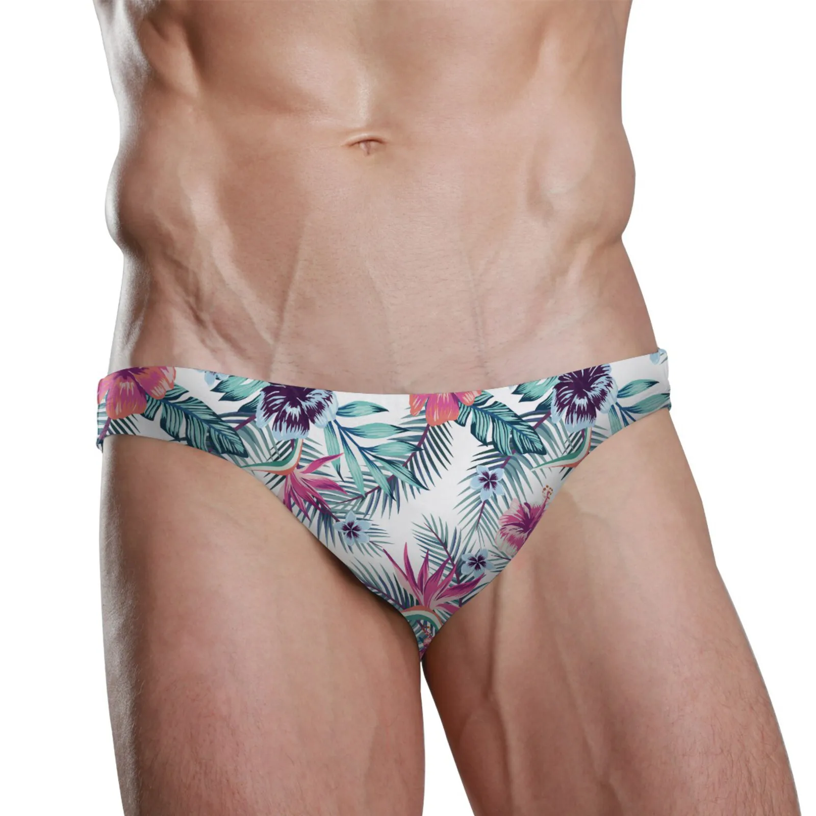Fashion Mens Swim Suit Sexy Low Waist Push Up Padded Mens Swimwear Briefs Beach Surfing Swimming Trunks Palm Tree Bathing 3
