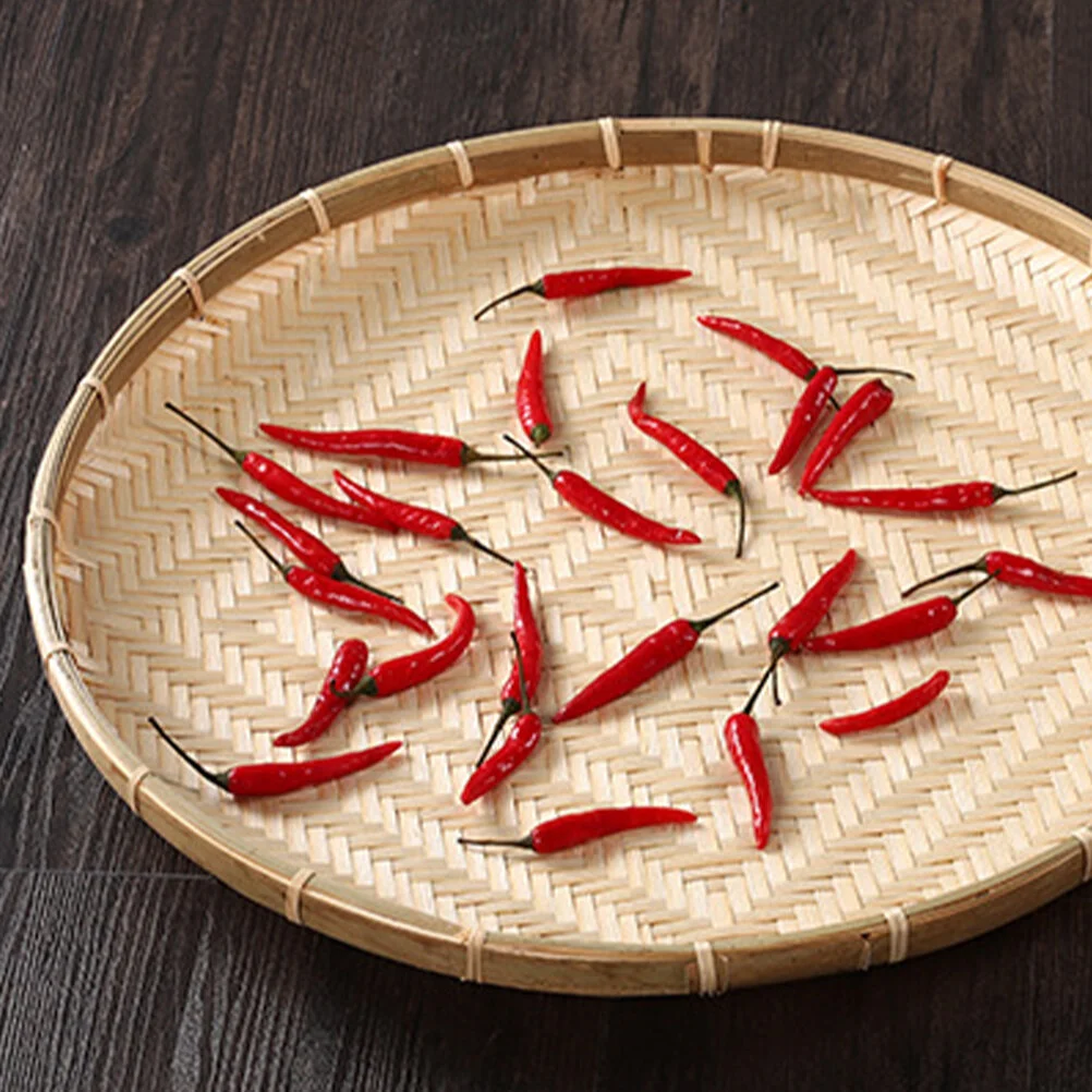 Bamboo Tray Drying Dustpan Round Food Basket Pastry Tray Serving Bamboo Plate Home Woven Snack Fruit Storage Drying Container