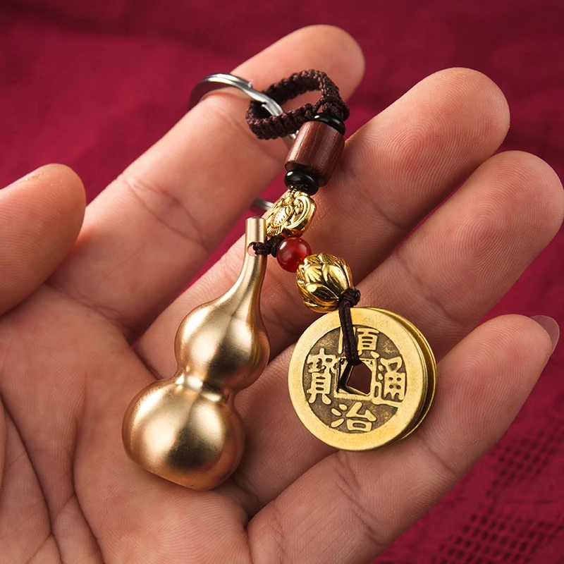 Handmade Rope Lucky Feng Shui Hanging Vintage Brass Money Bag Keychain Pendant Jewelry Ancient Five Emperors Coins Car Key Chain key chains,key rings,anime keychain,phone keychain,metal keychain,retractable keychain,balloon dog keychains,key chain accessories,car pendant key chain,game keychain