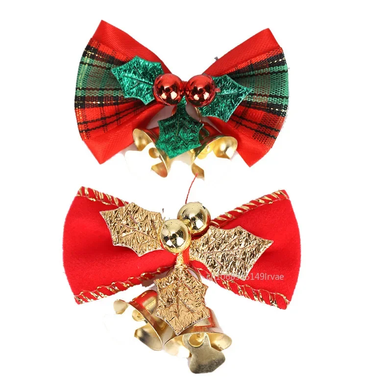 50-2PCS Christmas Bow with Bells Mini Bowknot Christmas Tree Garland Hanging Ornaments Xmas 2026 New Year Party Decorations