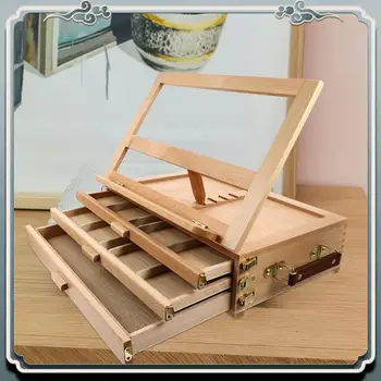 Premium Wood Desk Table Easel - Handcrafted Beechwood Desktop Easel & Wooden Art Tabletop Box For Drawing, Painting For Storage 1