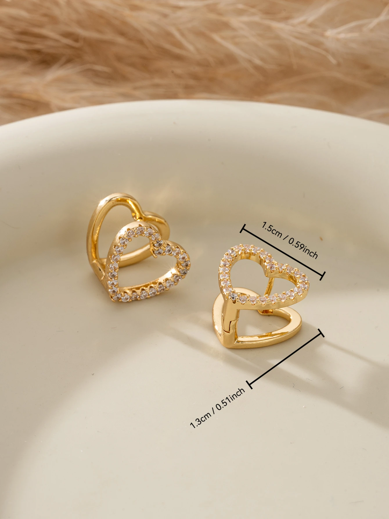 Dainty Gold Plated CZ Heart Earrings