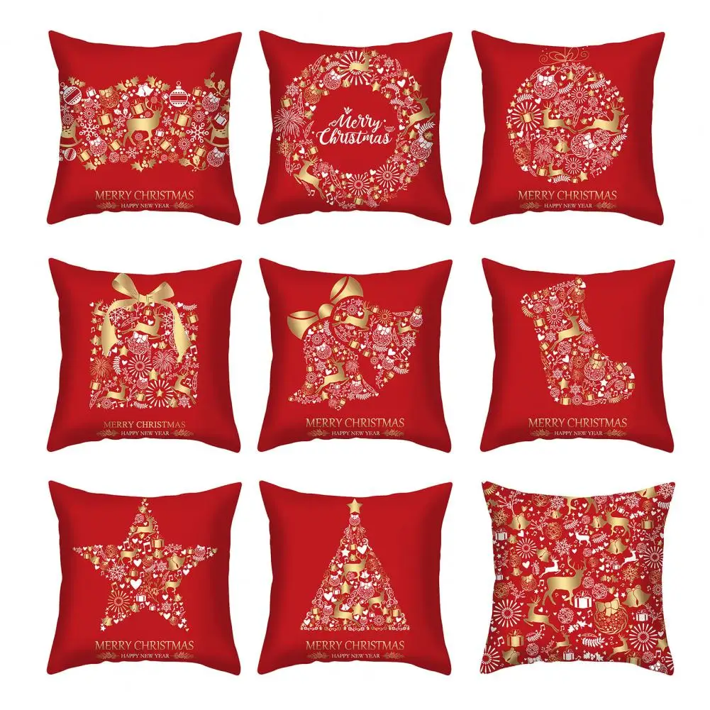 

45x45CM Christmas Square Pillow Case Red Elk Snowflake Bell Stocking Star Zipper Reusable Sofa Bedroom Decoration Pillow Cushion