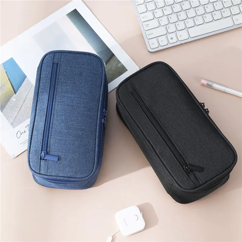Pen Storage Bag Pencil Case 2 Layer Large Capacity Cosmetic High Quality Study Supplies Simple Student Stationary Boxes