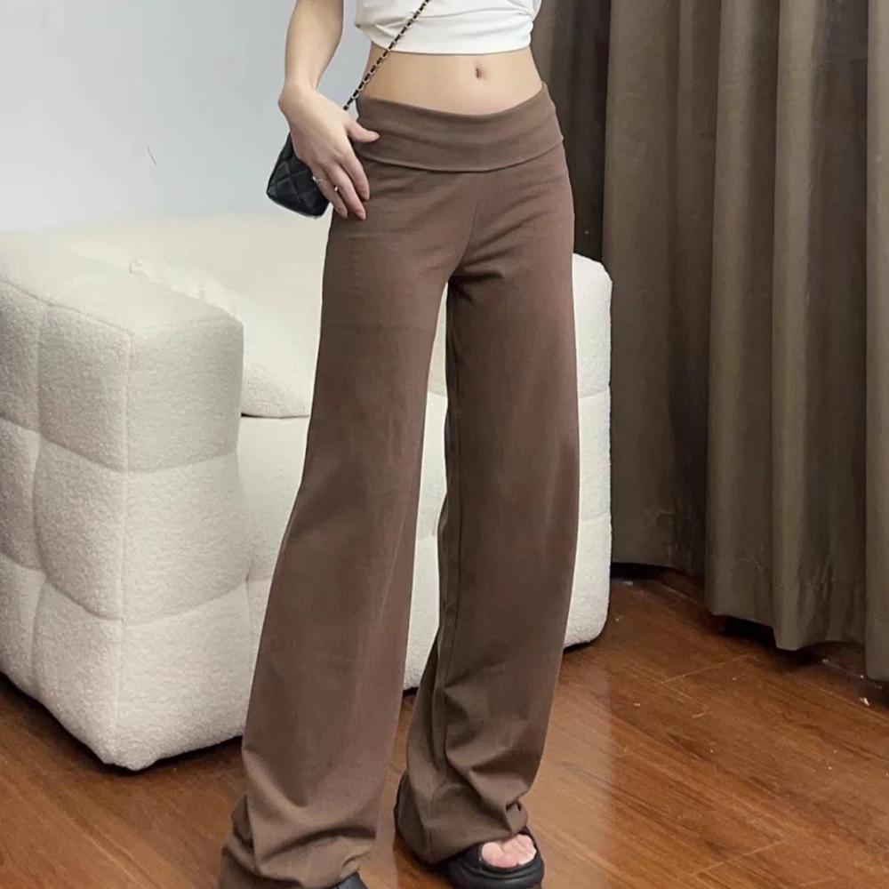 Women's Casual Middle Waist Straight Pants Fashion Sexy Stretch Long Trousers Sports Leisure Comfortable Straight Leg Pants