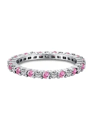 Elegant 925 Sterling Silver Zircon Stackable Ring - Women's Fine Jewelry - 8 (Silver Pink White)