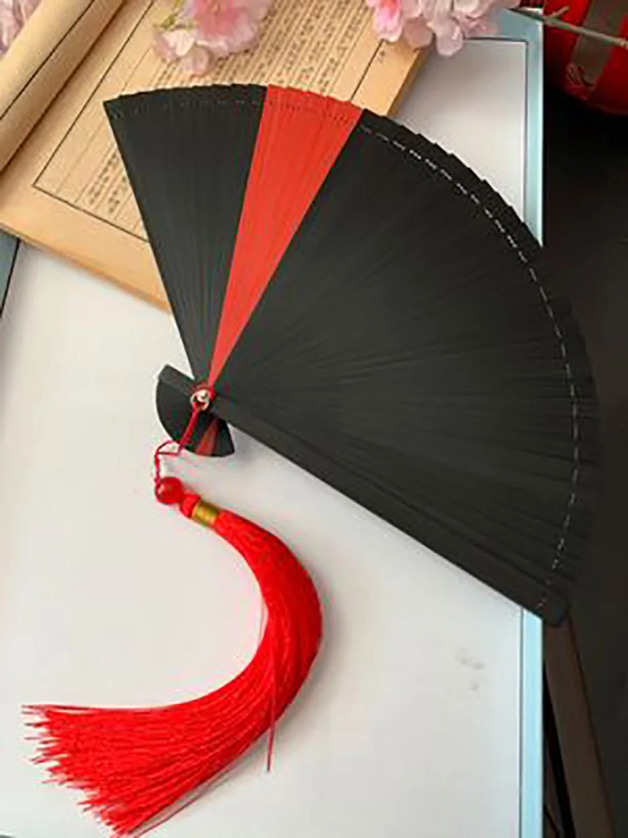 Chinese Ancient Style Portable Bamboo Hand Fan, Foldable for Women, Ladies Summer Costume, Han Fu Dance, Cheongsam with Tassel