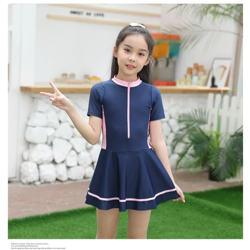 Two Piece Girls Swimsuits Beach Wear Kids Swimwear Summer Floral/Tropical Print Zip Up Bathing Suits For Swimsuit Beach Outfit