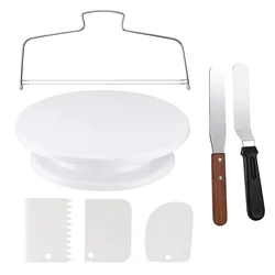 Deluxe Cake Decorating Tool Set with Rotating Turntable and Icing Smoother (7pcs)