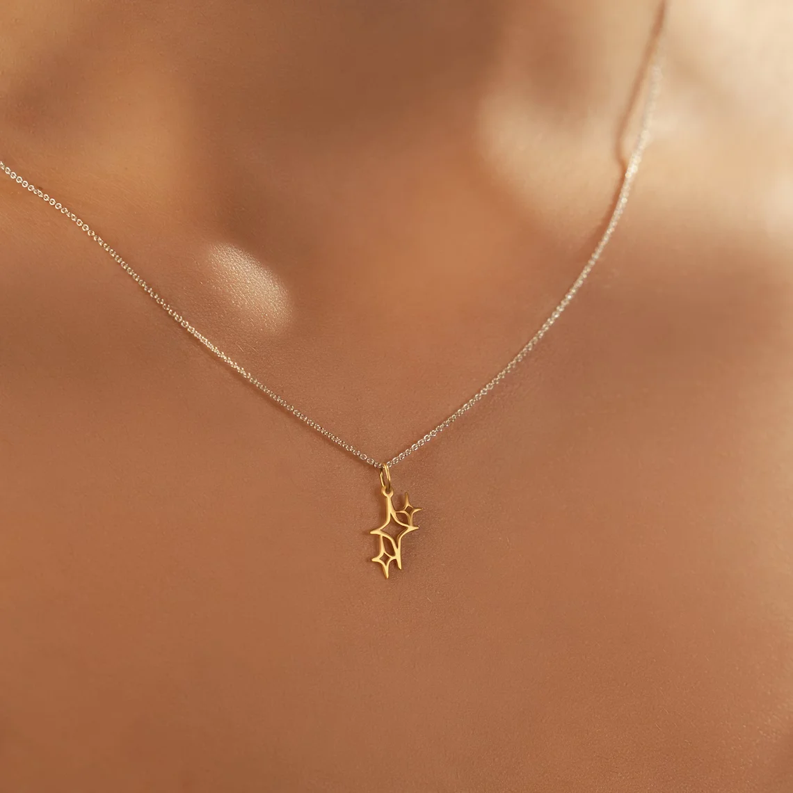 Mini-Anhänger funkelt zierliche Halskette Edelstahl Sterne Halskette Happy Charm Schmuck Geschenk für Sie