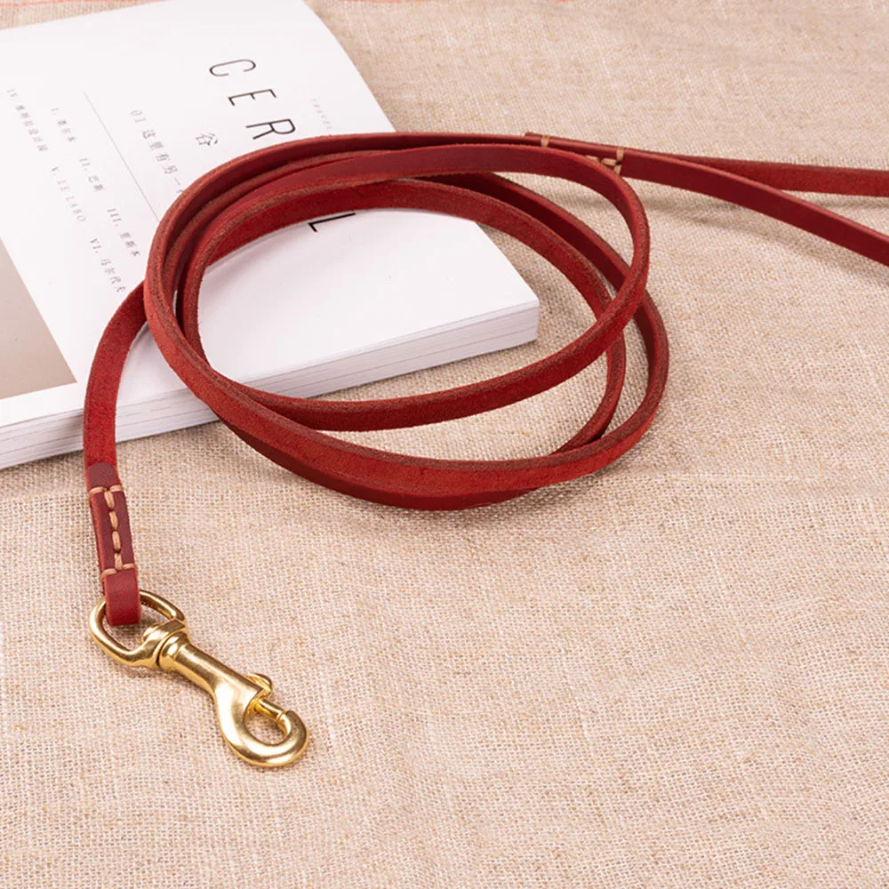 Hand-made Real Leather Pet Puppy Dog Leash for Small Dogs and Cats Lightweight Slender Genuine Leather Dog Leash Brown Red Green 