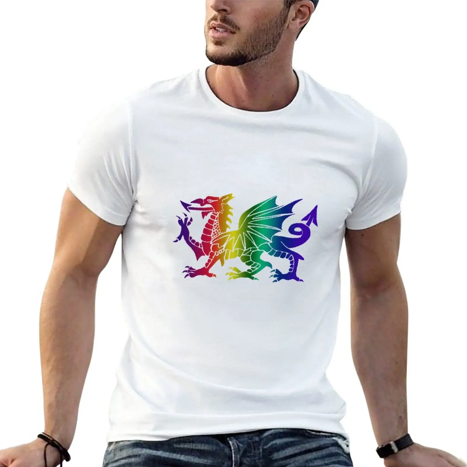 

New Copy of Welsh Red Dragon Rainbow T-Shirt aesthetic clothes graphic t shirts men workout shirt