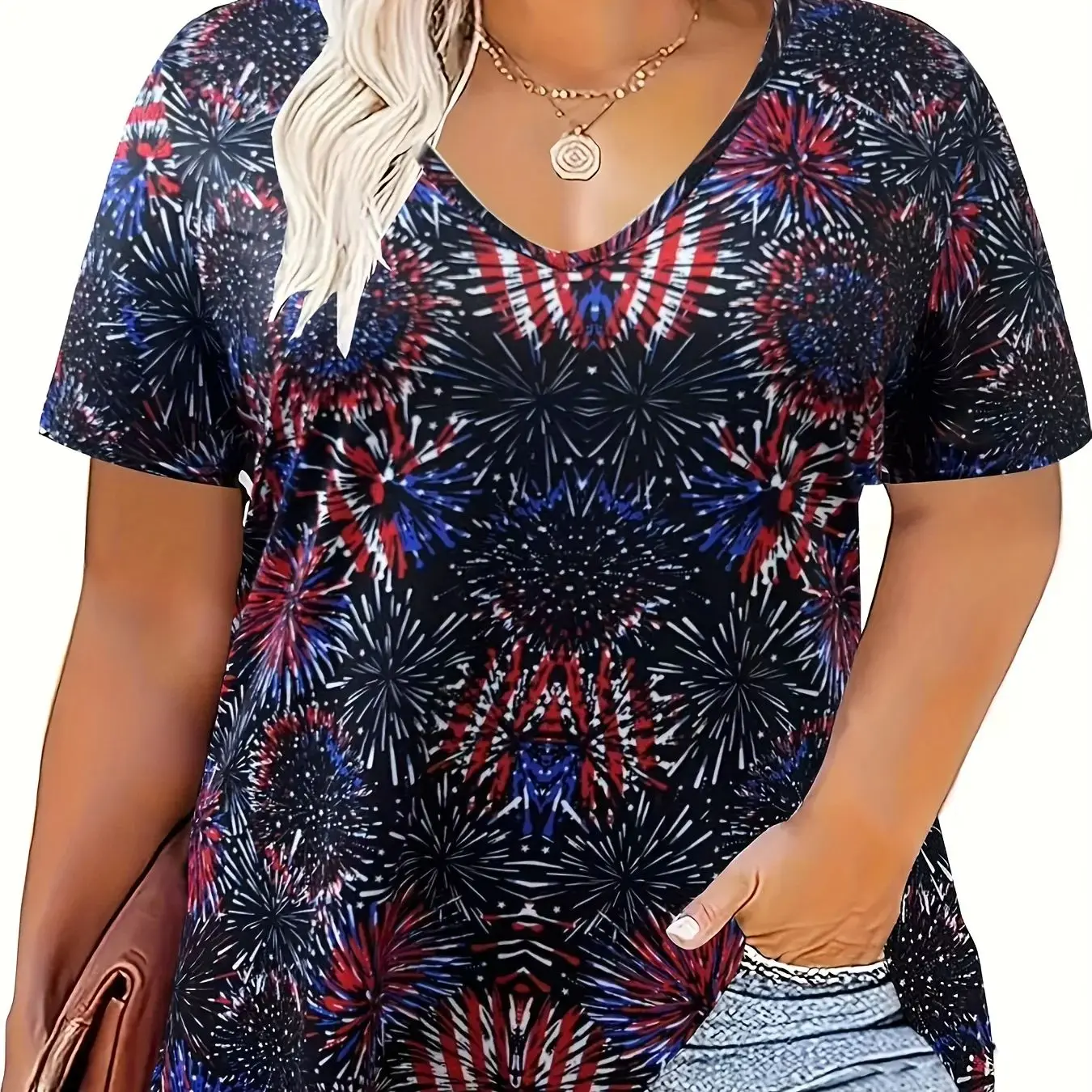 Plus Size Women's Short-Sleeve V-Neck T-Shirt