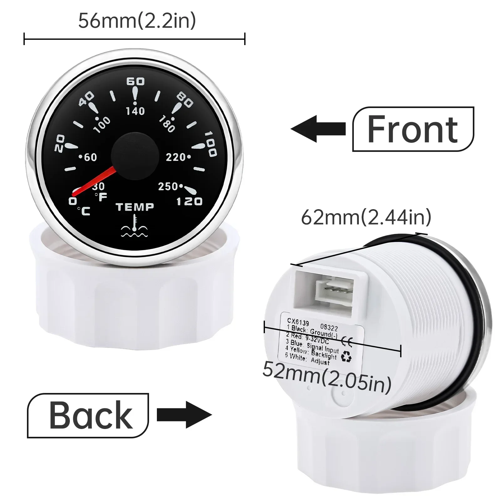 7 Colors Backlight 52MM Water Temperature Gauge 0~120℃ Water Temp Sensor 1/8NPT