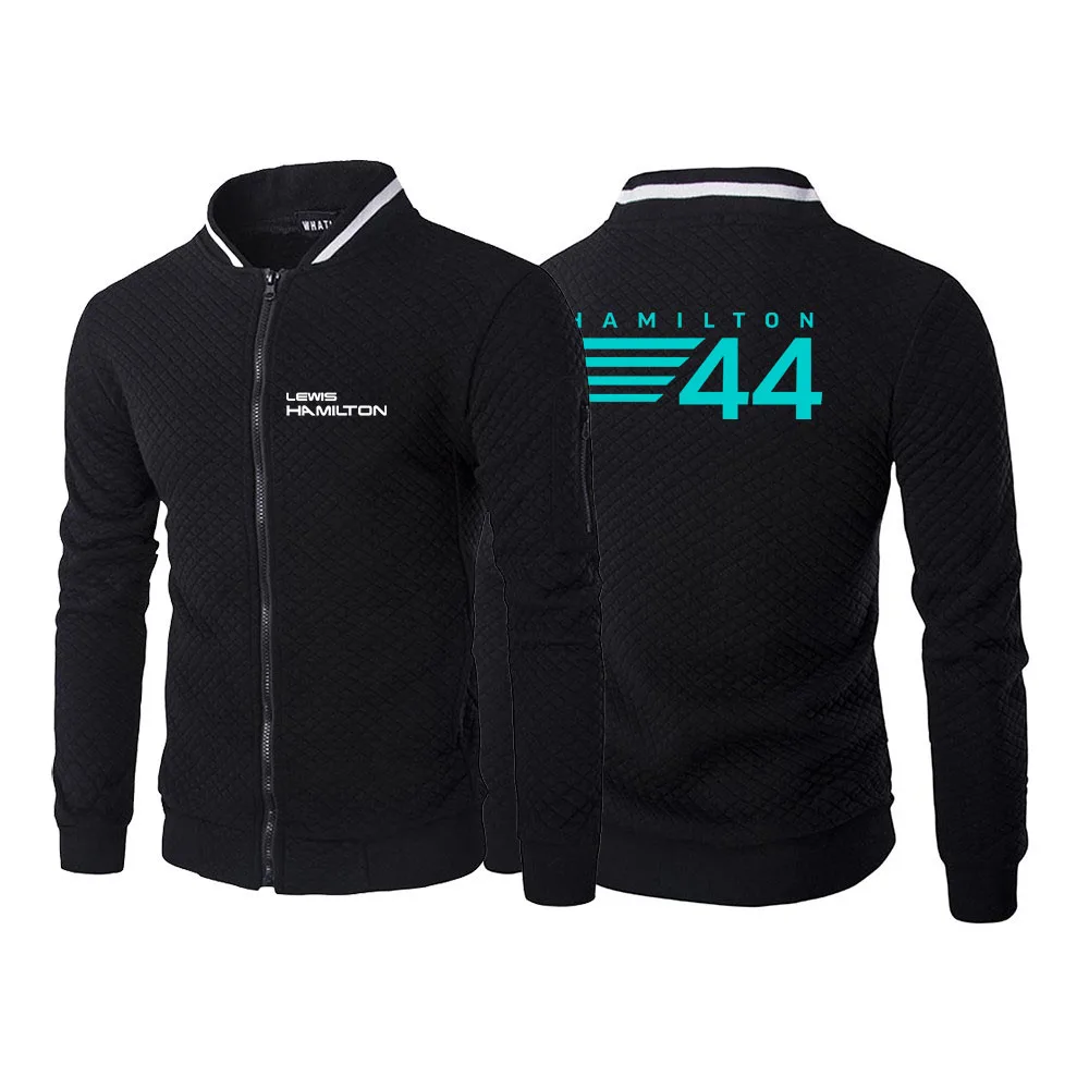 

2023 New Men's F1 Driver Lewis Hamilton Digital 44 Logo Print Cardigan Long Sleeve Sweatshirts Stand Collar Slim Fit Zipper Coat