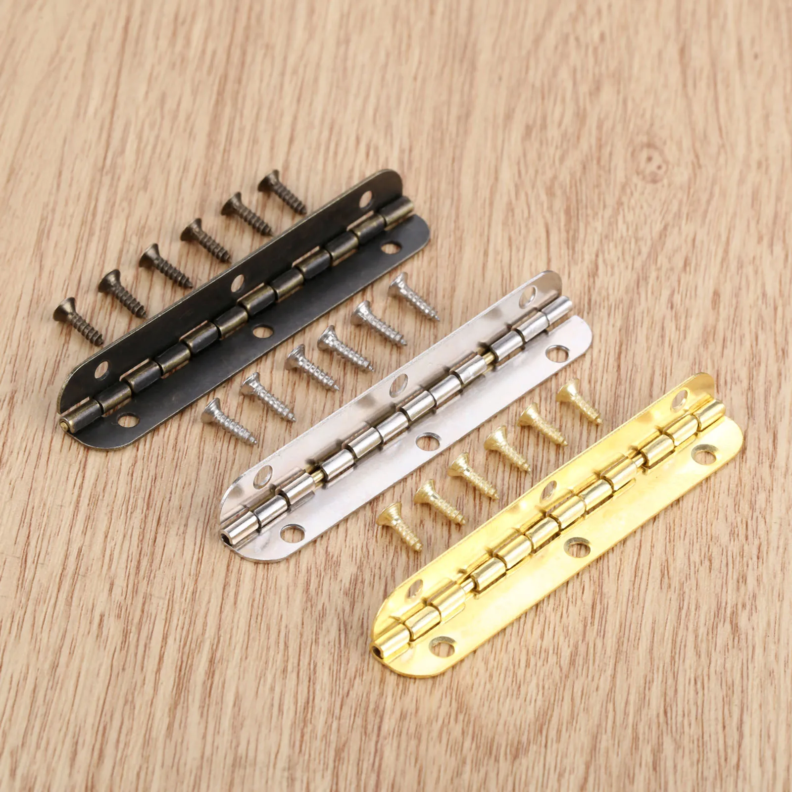 Hinges + 24 screw Rounded Long 6 Holes Silver/Antique bronze/Gold 65*15mm Retro Decor Chest Wood Jewelry Box 90/180 Degree 4pcs