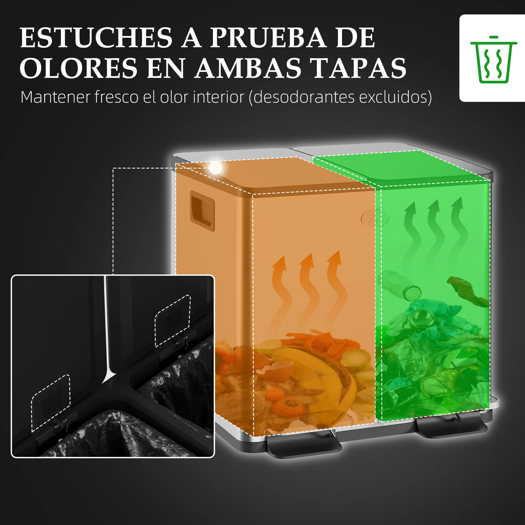 Poubelle Cuisine Double Compartiment 2x20L HOMCOM - Acier Inox, Pédale, Couvercle Silencieux, Bacs Amovibles