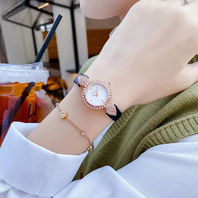MAYZHISU Fashion Women's Watches Light Luxury Brand Women Quartz Watch Faced Diamond Leather Strap Small Ladies Wristwatch