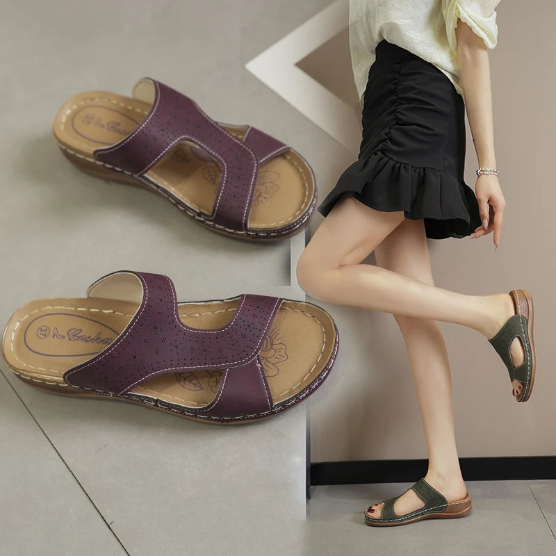 

Тапочки женские в стиле ретро, мягкие шлепанцы с открытым носком, без застежки, модная Уличная обувь, лето 2024