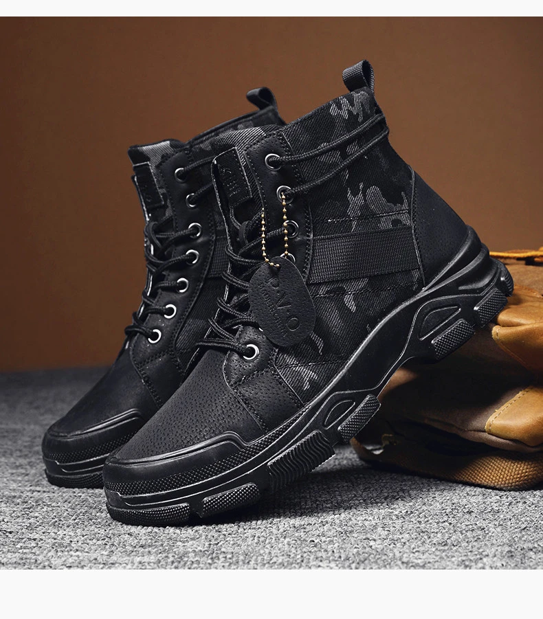 Mittelhohe Herren-Kampfstiefel zum Schnüren, Straßenmode, lässige und vielseitige Motorradstiefel, Outdoor-Camouflage-Wander- und Trekkingstiefel – Detail 13