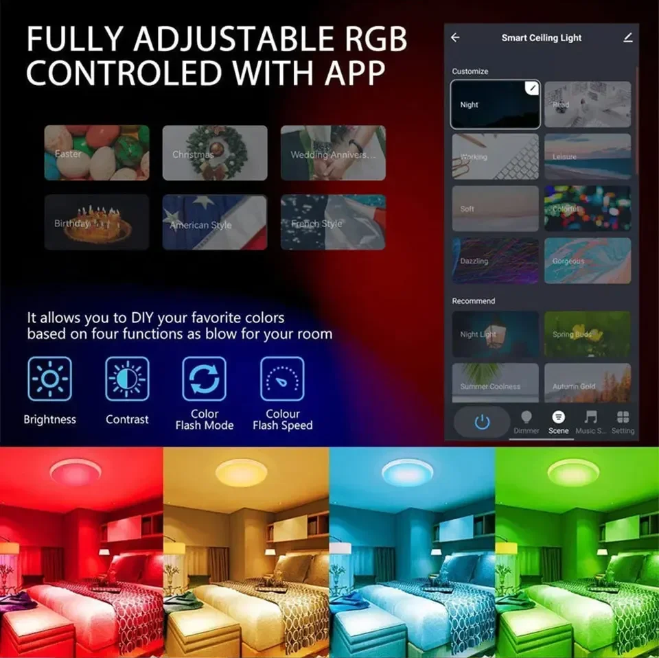 Description Picture 6 of itemTuya WiFi Smart Ceiling Light RGB Colour Mixing 24W 220V LED Light Alexa Google Home Decorative Light for Bedroom Living Room