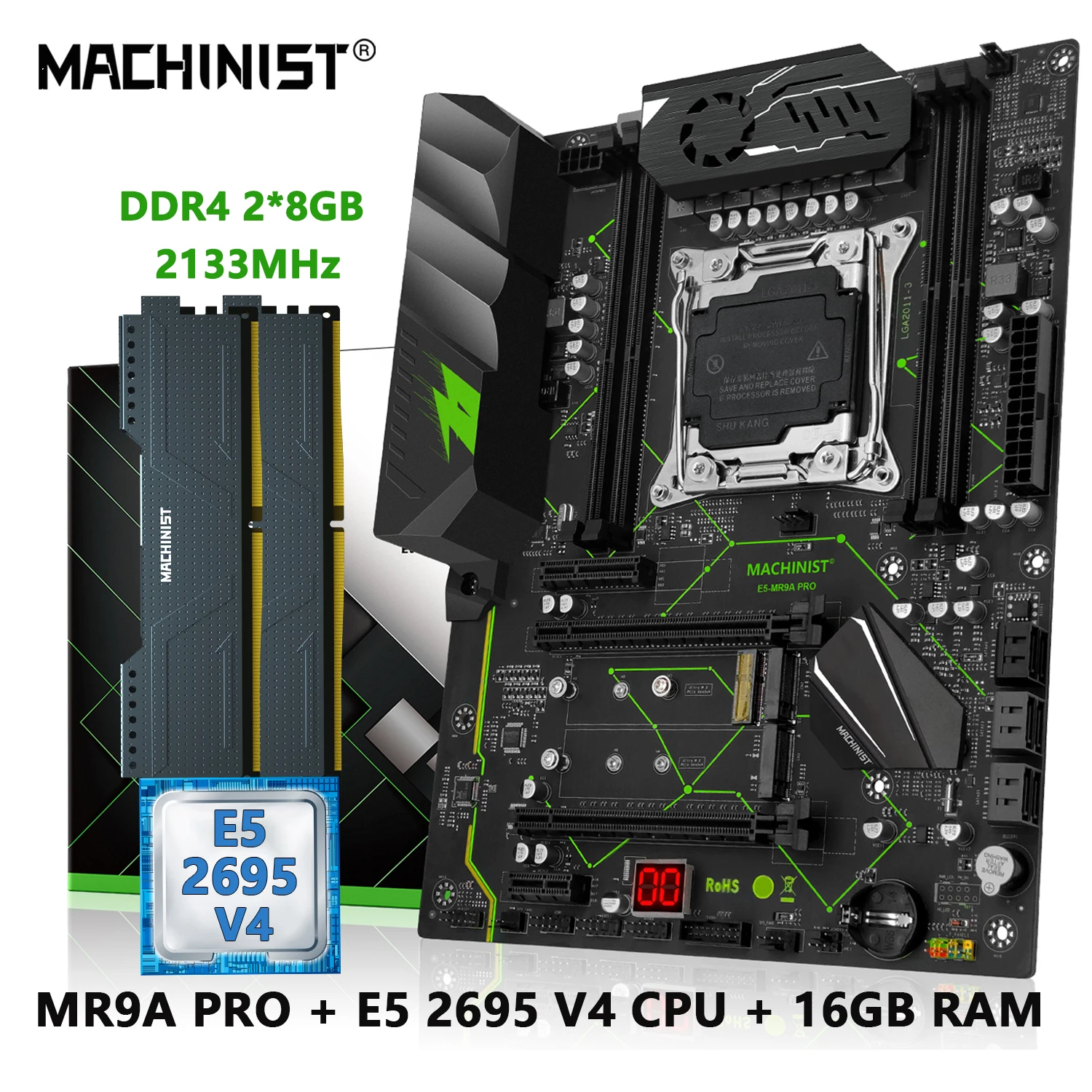 

MACHINIST X99 Motherboard Kit Set LGA 2011-3 Xeon E5 2695 V4 CPU processor DDR4 2PCS*8GB RAM Memory SSD Nvme M.2 ATX MR9A PRO