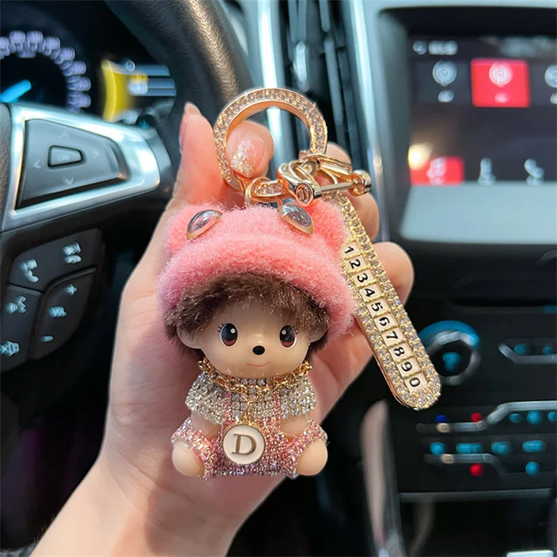 Creative Diamond Knitted Hat, Qiqi Keychain, Anti Loss Mobile Phone Number Plate, Car Keychain, Fashion Girl 3